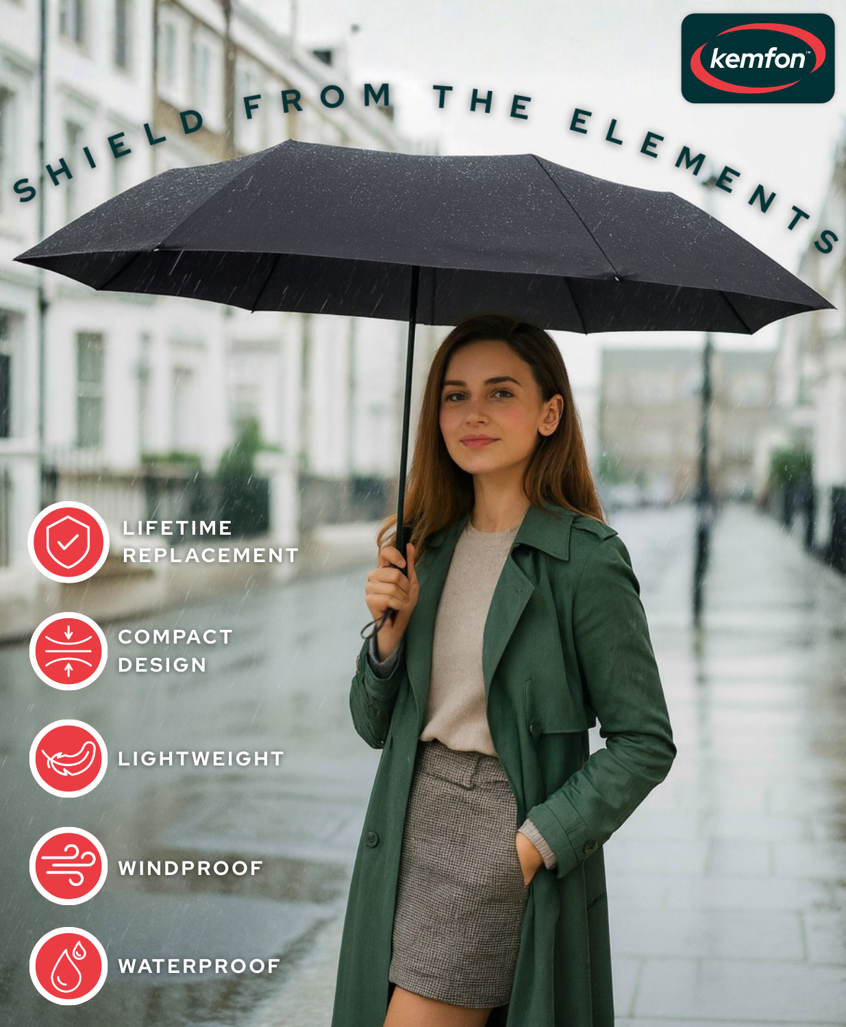 Kemfom Compact Windproof Automatic Open and Close Travel Umbrella