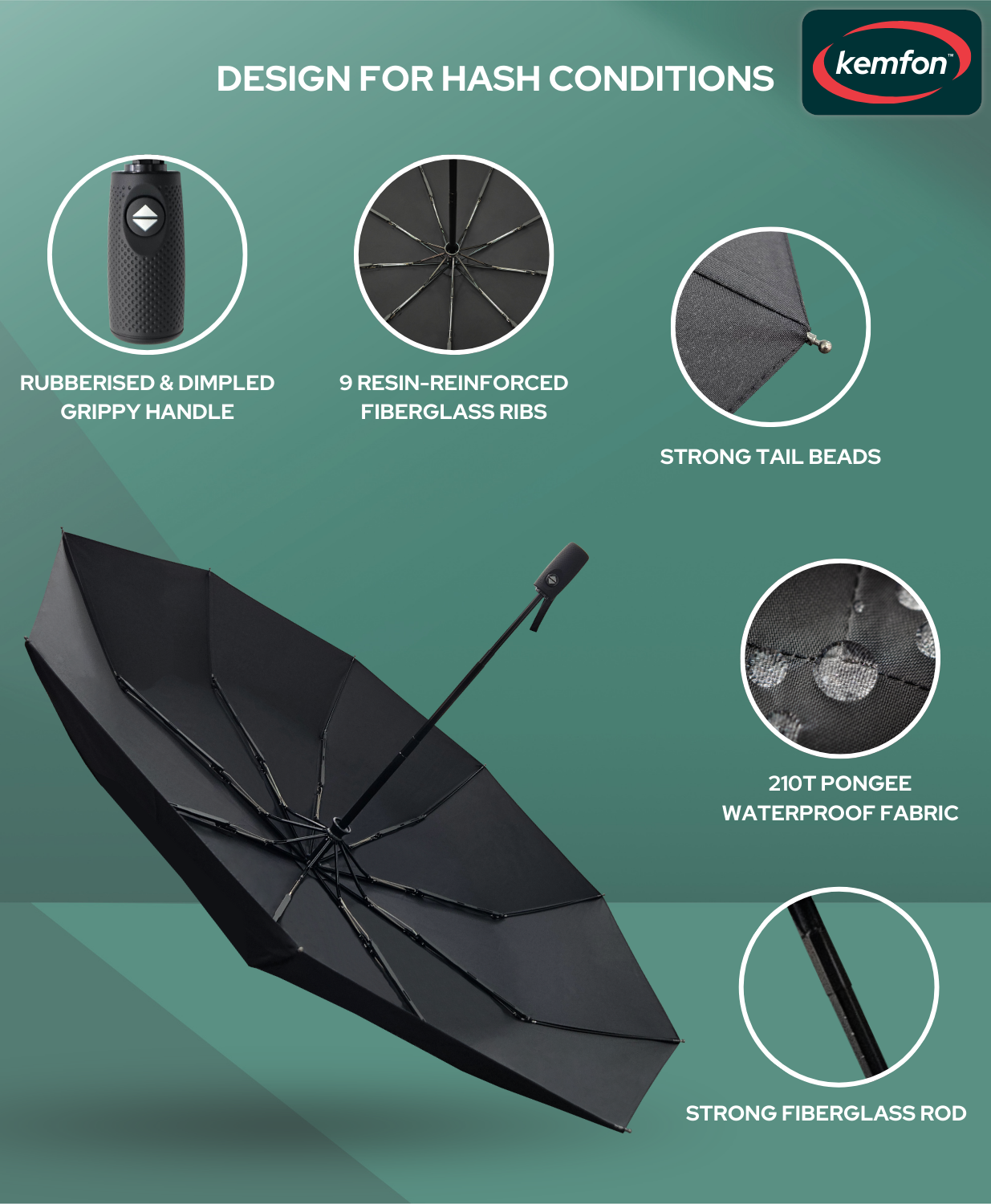 Kemfom Compact Windproof Automatic Open and Close Travel Umbrella