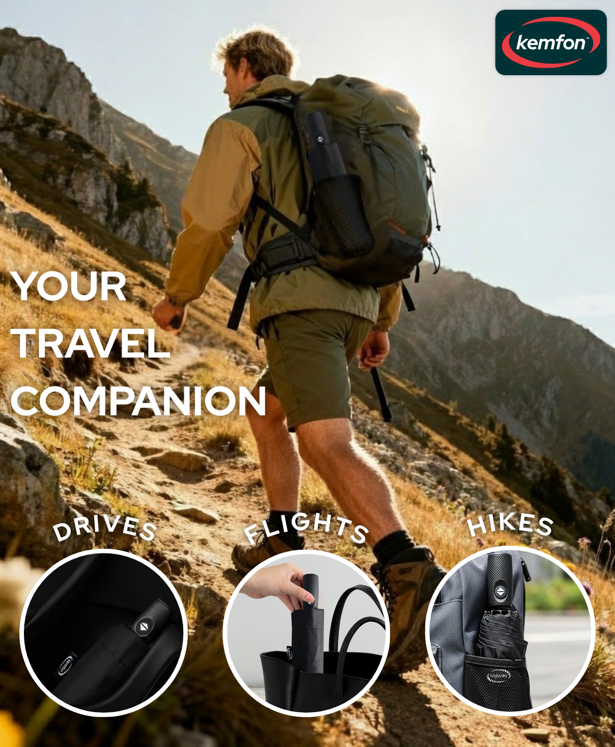 Kemfom Compact Windproof Automatic Open and Close Travel Umbrella